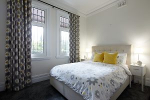 Guest bedroom design with colour consultancy and custom curtains