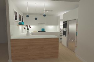 White and timber kitchen rendering
