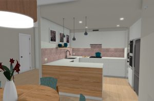Kitchen with pink tiles / Design