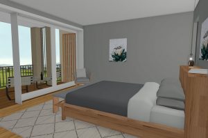 Master bedroom with custom storage bedhead / Design