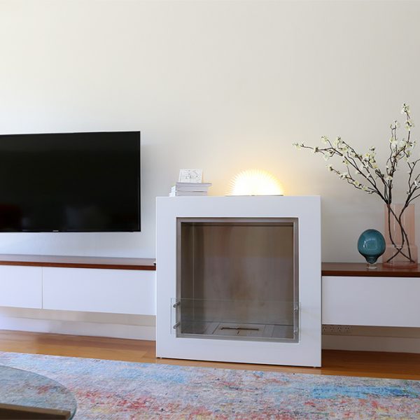 Entertainment unit with a bio-fuel fireplace