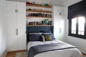 Small bookcase in a boy's bedroom