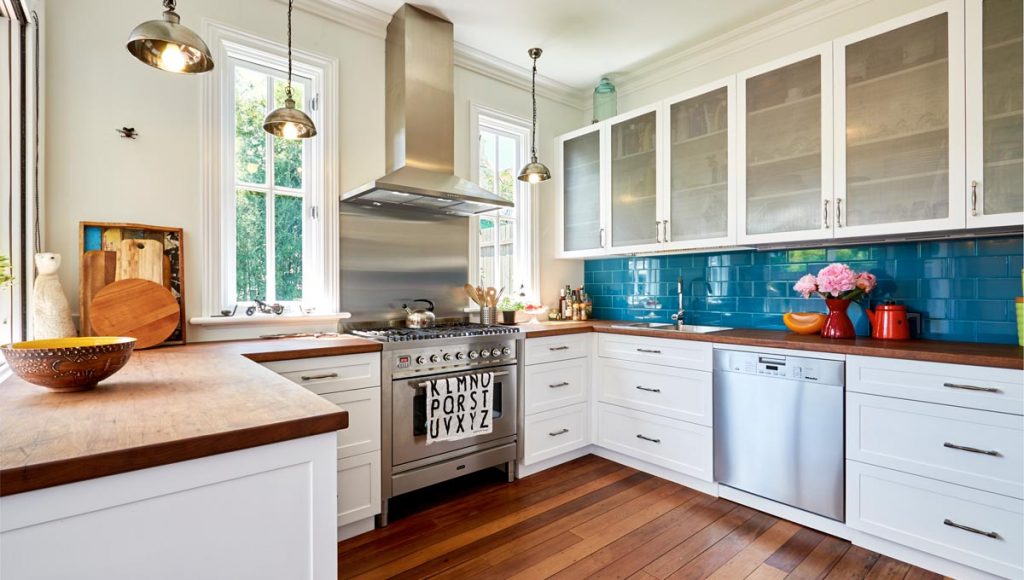 blue and white kitchen