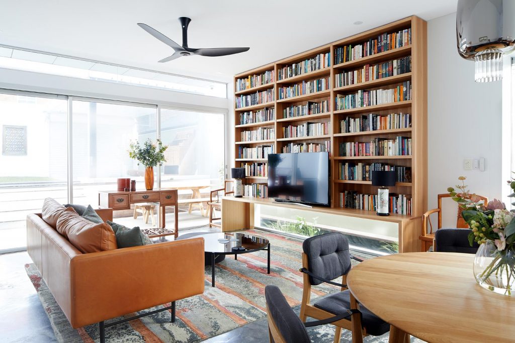 custom bookcase over window